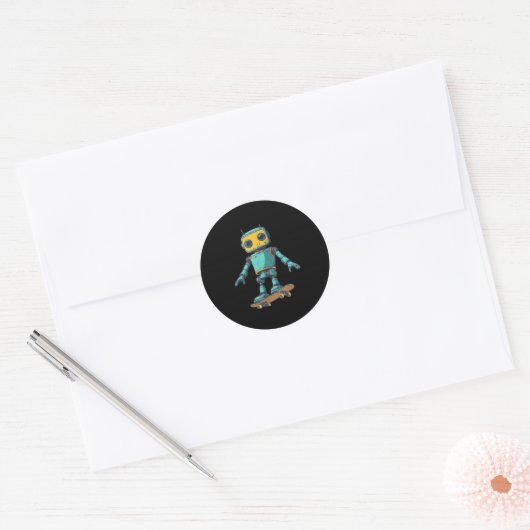 Cool Skating Robot With Skateboard Costume Ronde Sticker (Envelop)