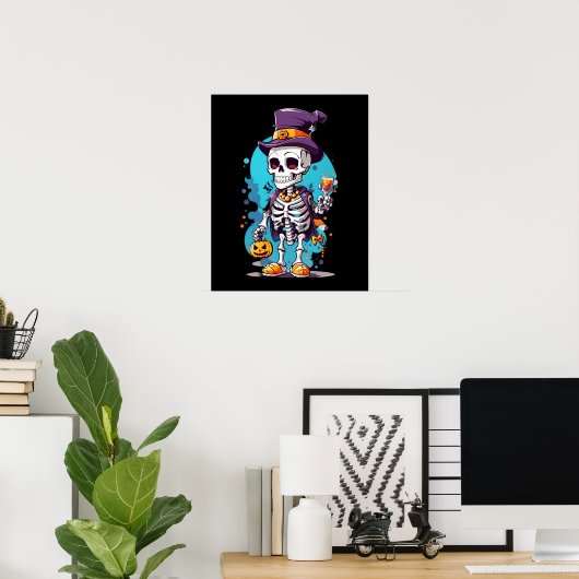 Cool skelet in een hoge hoed Halloween Poster (Thuiskantoor)