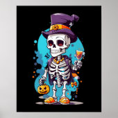 Cool skelet in een hoge hoed Halloween Poster (Voorkant)