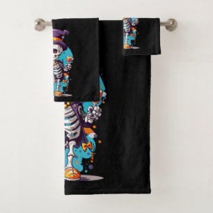 Cool Skelet in een Top Hat Halloween Bad Handdoek