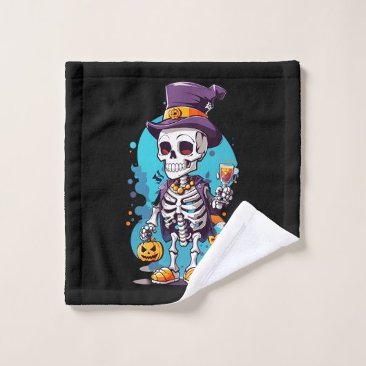 Cool Skelet in een Top Hat Halloween Bad Handdoek (Wasdoekje)