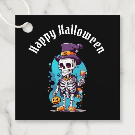 Cool Skelet in een Top Hat Halloween Bedankjes Labels (Voorkant)