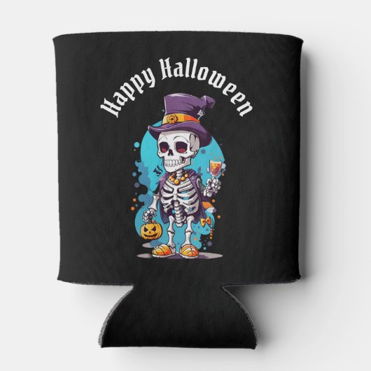 Cool Skelet in een Top Hat Halloween Blikjeskoeler (Achterkant)
