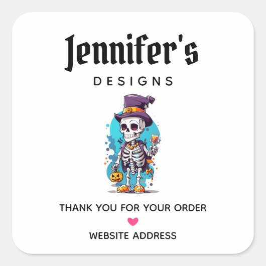 Cool Skelet in een Top Hat Halloween Business Vierkante Sticker (Voorkant)