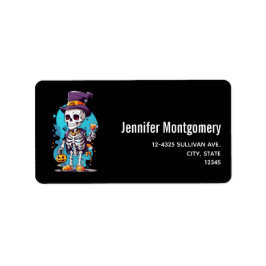 Cool Skelet in een Top Hat Halloween Etiket