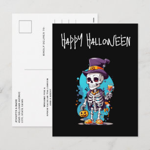 Cool Skelet in een Top Hat Halloween Feestdagenkaart