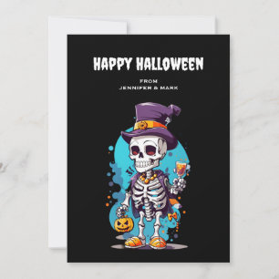 Cool Skelet in een Top Hat Halloween Feestdagenkaart
