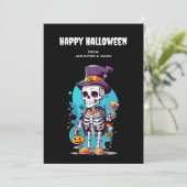 Cool Skelet in een Top Hat Halloween Feestdagenkaart (Staand voorkant)