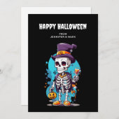 Cool Skelet in een Top Hat Halloween Feestdagenkaart (Voorkant / Achterkant)