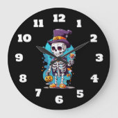 Cool Skelet in een Top Hat Halloween Grote Klok (Voorkant)