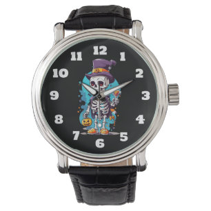 Cool Skelet in een Top Hat Halloween Horloge