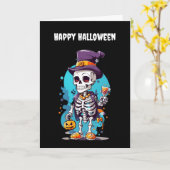 Cool Skelet in een Top Hat Halloween Kaart (Gele Bloem)