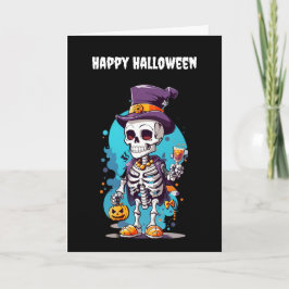 Cool Skelet in een Top Hat Halloween Kaart