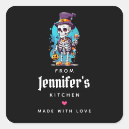 Cool Skelet in een Top Hat Halloween Keuken Vierkante Sticker
