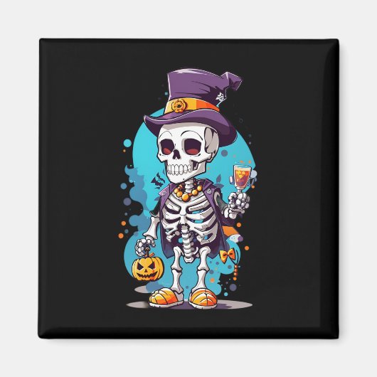 Cool Skelet in een Top Hat Halloween Magneet (Voorkant)