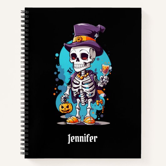 Cool Skelet in een Top Hat Halloween Notitieboek (Voorkant)