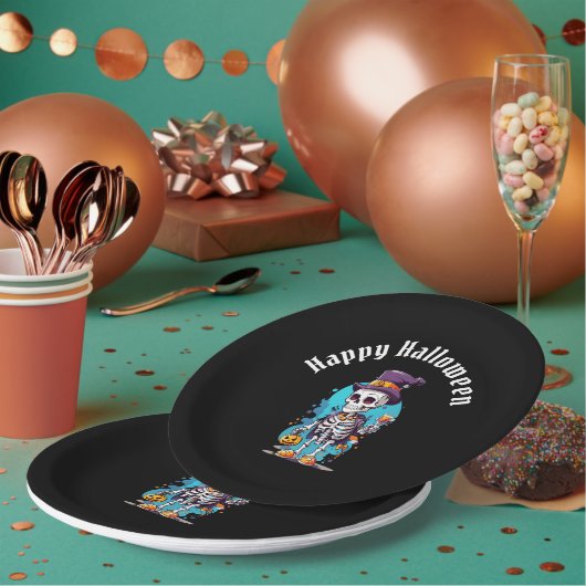 Cool Skelet in een Top Hat Halloween Papieren Bordje (Multi)