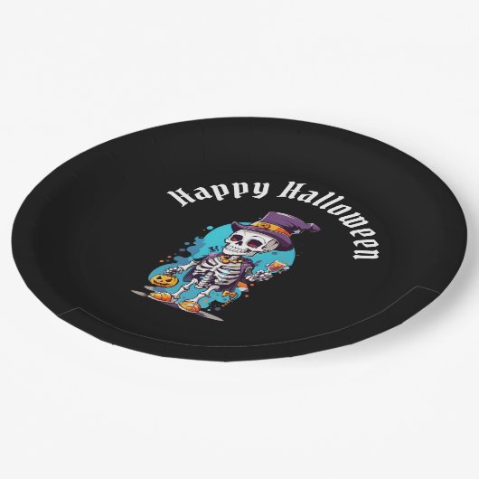 Cool Skelet in een Top Hat Halloween Papieren Bordje (Gekanteld)