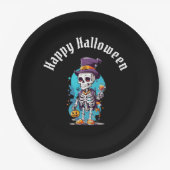 Cool Skelet in een Top Hat Halloween Papieren Bordje (Voorkant)