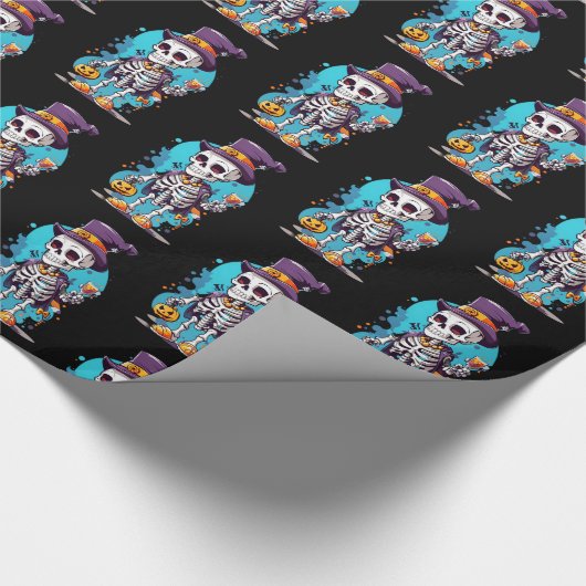 Cool Skelet in een Top Hat Halloween Patroon Cadeaupapier (Hoek)
