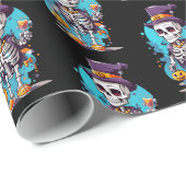 Cool Skelet in een Top Hat Halloween Patroon Cadeaupapier (Rol Hoek)