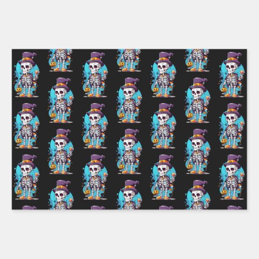 Cool Skelet in een Top Hat Halloween Patroon Inpakpapier Vel (Voorkant 2)
