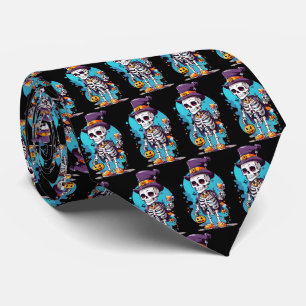 Cool Skelet in een Top Hat Halloween Patroon Stropdas