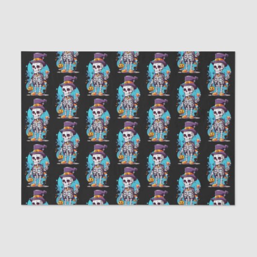 Cool Skelet in een Top Hat Halloween Patroon Tissuepapier (Voorkant)