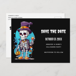 Cool Skelet in een Top Hat Halloween Save the Date Uitnodiging Briefkaart