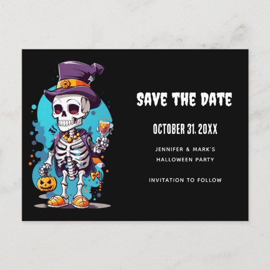 Cool Skelet in een Top Hat Halloween Save the Date Uitnodiging Briefkaart (Voorkant)