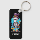 Cool Skelet in een Top Hat Halloween Sleutelhanger (Achterkant)