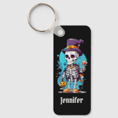 Cool Skelet in een Top Hat Halloween Sleutelhanger (Voorkant)