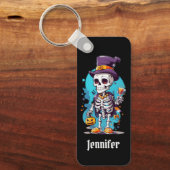 Cool Skelet in een Top Hat Halloween Sleutelhanger (Voorkant)