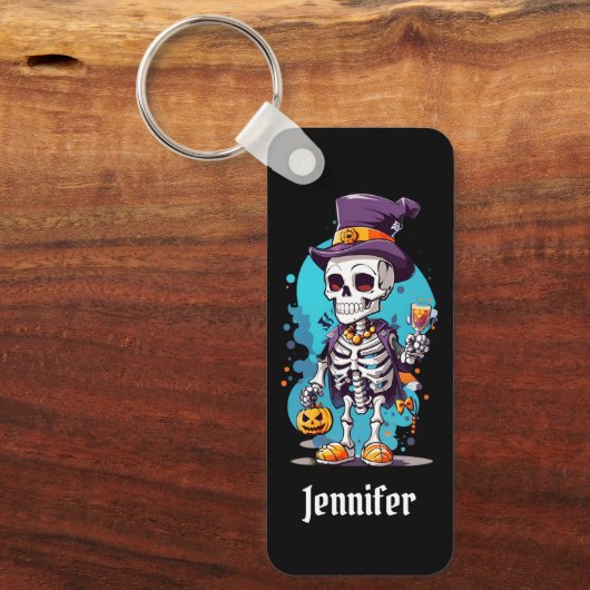 Cool Skelet in een Top Hat Halloween Sleutelhanger (Voorkant)