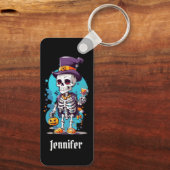 Cool Skelet in een Top Hat Halloween Sleutelhanger (Achterkant)