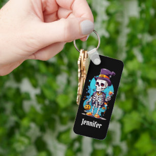 Cool Skelet in een Top Hat Halloween Sleutelhanger