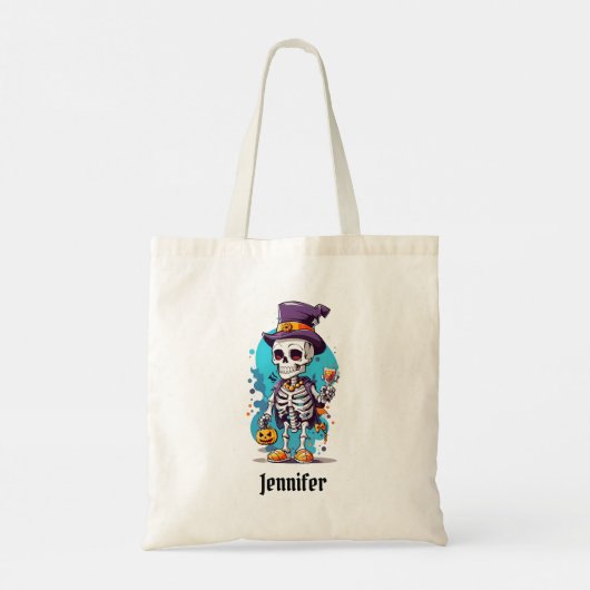 Cool Skelet in een Top Hat Halloween Tote Bag (Achterkant)
