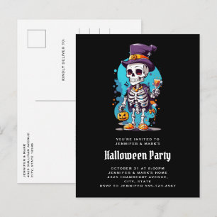 Cool Skelet in een Top Hat Halloween Uitnodiging Briefkaart