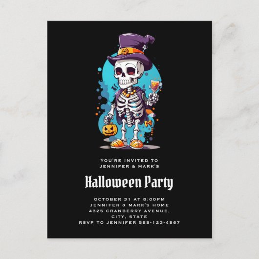 Cool Skelet in een Top Hat Halloween Uitnodiging Briefkaart (Voorkant)