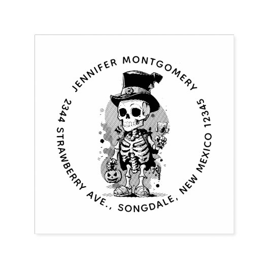 Cool Skelet in een Top Hoed Halloween Adres Zelfinktende Stempel (Design)