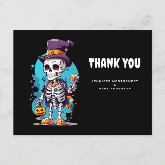 Cool Skelet in een Top Hoed Halloween Dank je Briefkaart (Voorkant)
