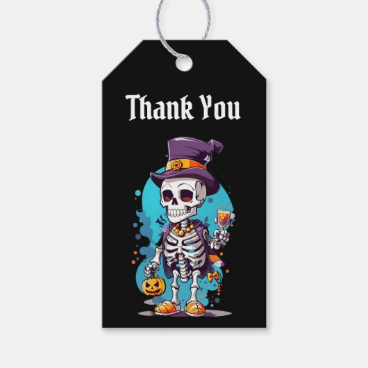 Cool Skelet in een Top Hoed Halloween Dank je Cadeaulabel (Voorkant)
