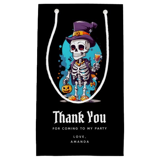 Cool Skelet in een Top Hoed Halloween Dank je Klein Cadeauzakje (Voorkant)