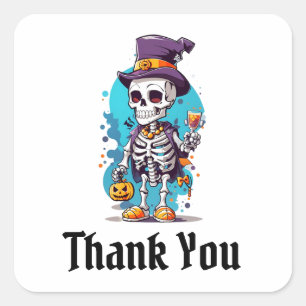 Cool Skelet in een Top Hoed Halloween Dank je Vierkante Sticker
