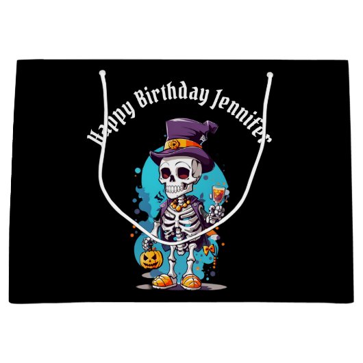 Cool Skelet in een Top Hoed Halloween Verjaardag Groot Cadeauzakje (Voorkant)