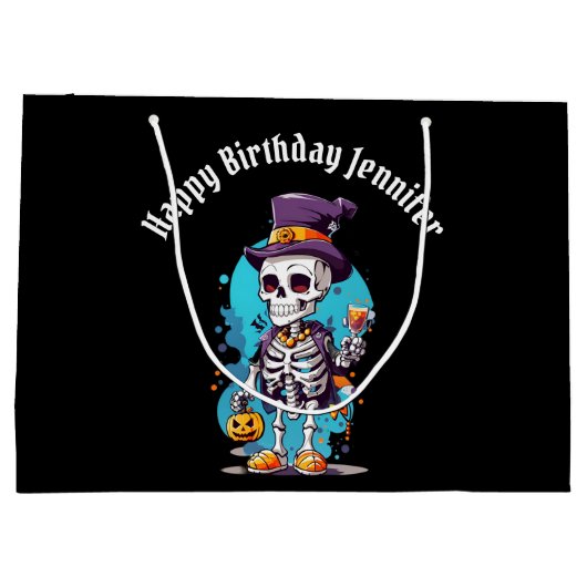 Cool Skelet in een Top Hoed Halloween Verjaardag Groot Cadeauzakje (Achterkant)