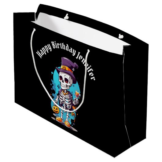 Cool Skelet in een Top Hoed Halloween Verjaardag Groot Cadeauzakje (Achterkant Gekanteld)