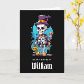 Cool Skelet in een Top Hoed Halloween Verjaardag Kaart (Gele Bloem)