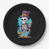 Cool skelet met een hoge hoed Halloween Papieren Bordje (Voorkant)