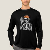 Cool skelet met oranje pet | Hip-Hop Halloween Tri-Blend Shirt (Voorkant volledig)